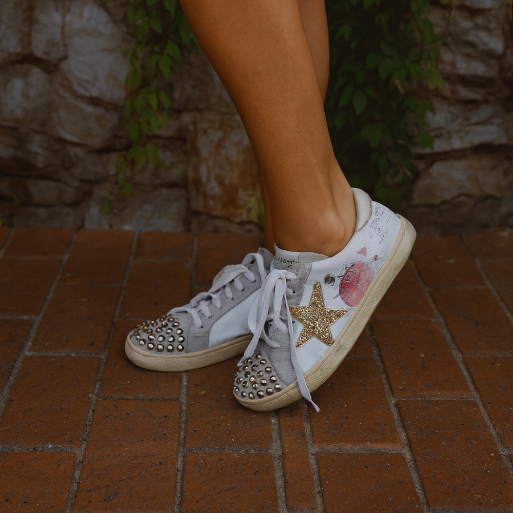 MELINE Lace Up Italian Embellished Sneakers, 38